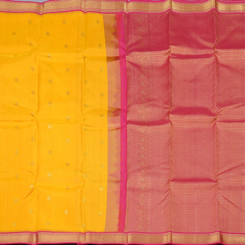 Hayagrivas Yellow Handloom Kanjivaram Silk Saree with Pink Border KBD1829B11-1