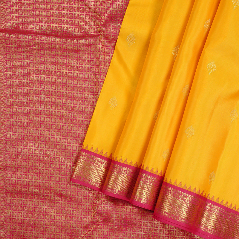 Hayagrivas Yellow Handloom Kanjivaram Silk Saree with Pink Border KBD1829B11-1