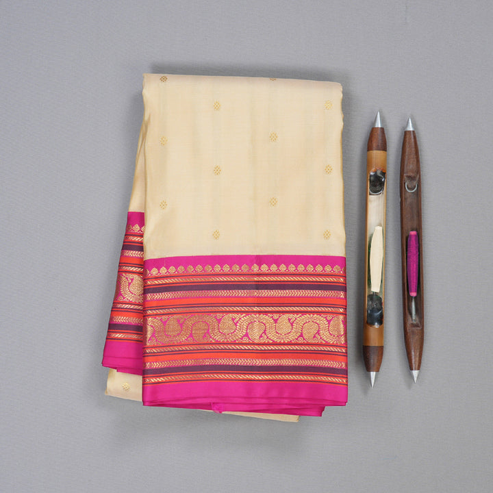Hayagrivas Sandal Handloom Kanjivaram Silk Saree with Pink Border KBD1829B12-1