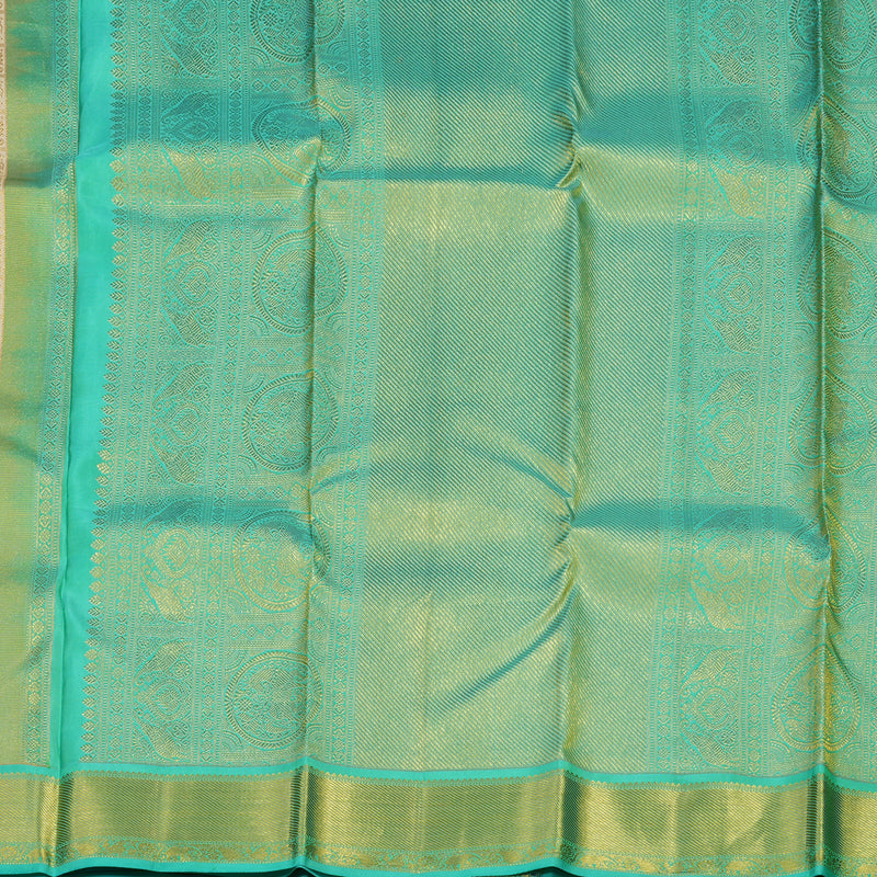 Hayagrivas Handloom Half White Kanjivaram Silk Saree with Teal border KBD1829B8-2