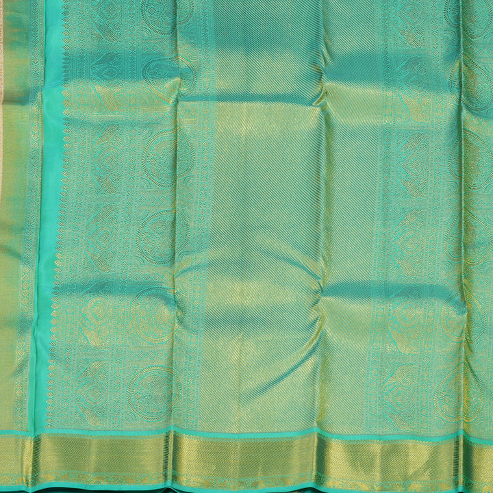 Hayagrivas Handloom Half White Kanjivaram Silk Saree with Teal border KBD1829B8-2