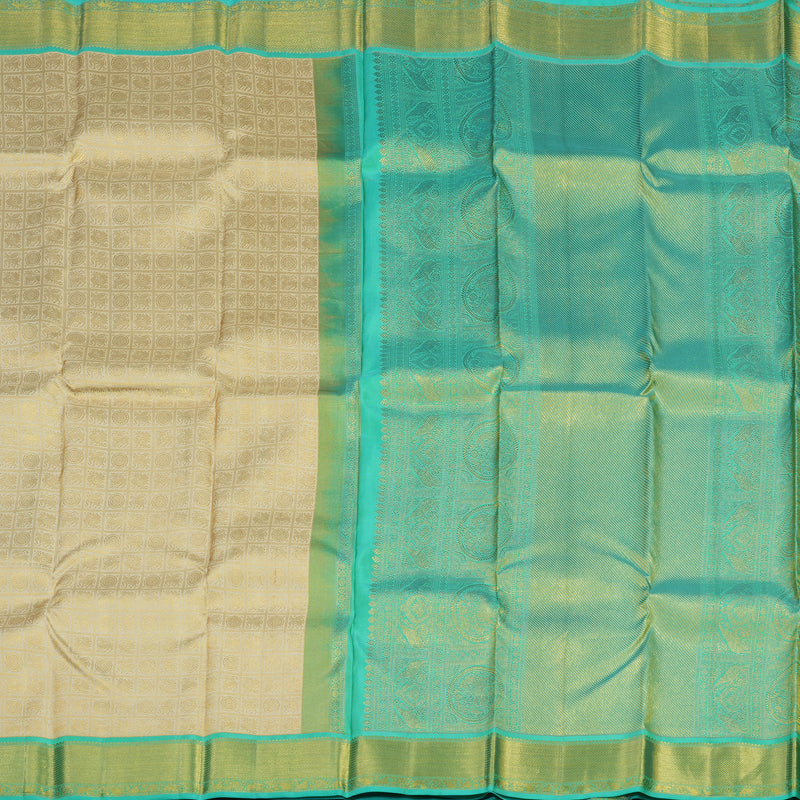Hayagrivas Handloom Half White Kanjivaram Silk Saree with Teal border KBD1829B8-2