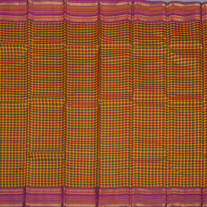 Hayagrivas Handloom Multicolour Checks Kanjivaram Silk Saree with Purple Border KBD1830B7-1