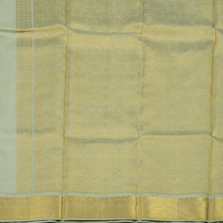 Hayagrivas Handloom Purple Kanjivaram Silk Saree with Greyish-Green Border KBD1831B2-1