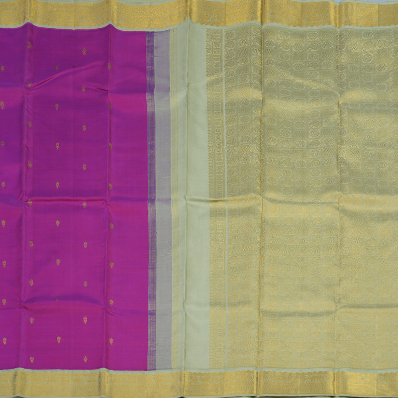 Hayagrivas Handloom Purple Kanjivaram Silk Saree with Greyish-Green Border KBD1831B2-1