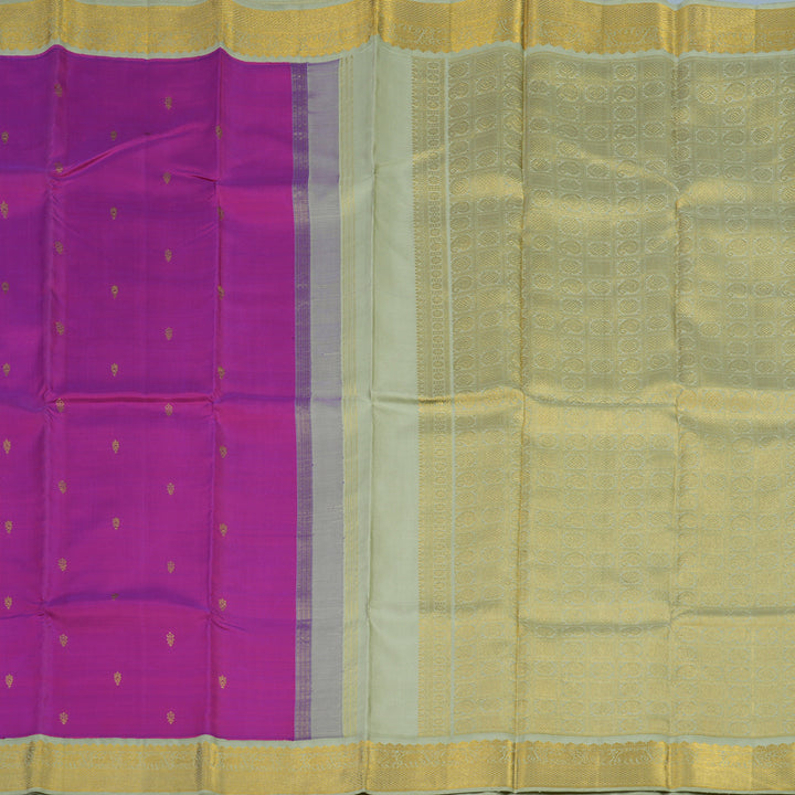 Hayagrivas Handloom Purple Kanjivaram Silk Saree with Greyish-Green Border KBD1831B2-1