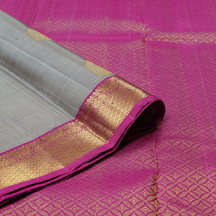 Hayagrivas Grey Handloom Kanjivaram Silk Saree with Purple Border KBD1832B2-1