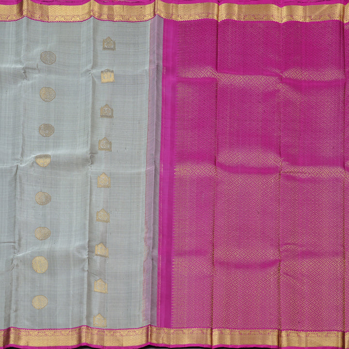 Hayagrivas Grey Handloom Kanjivaram Silk Saree with Purple Border KBD1832B2-1