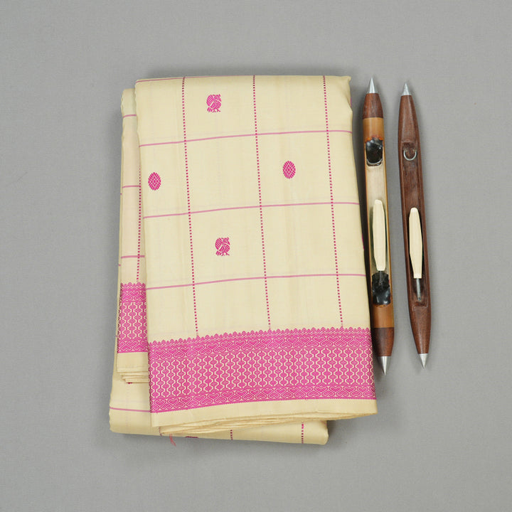 Hayagrivas Half White Handloom Kanjivaram Silk Saree with Pink Border KBD1832B4-2