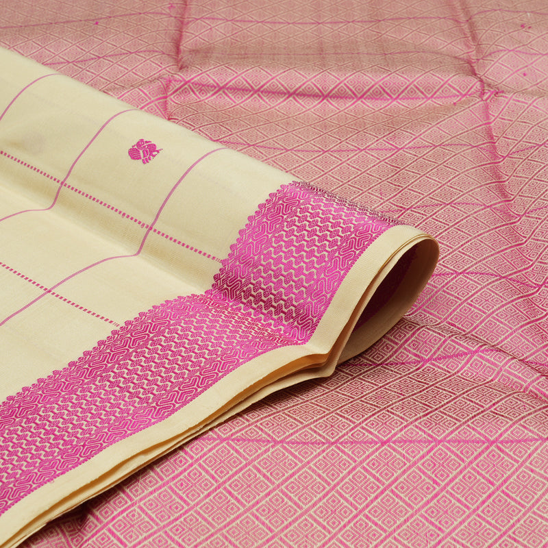 Hayagrivas Half White Handloom Kanjivaram Silk Saree with Pink Border KBD1832B4-2