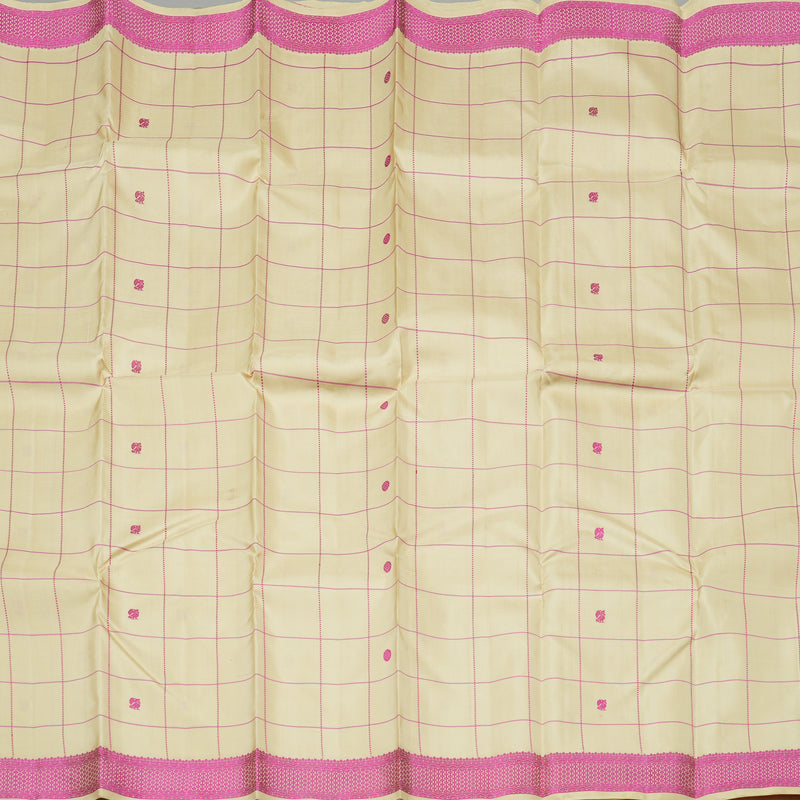 Hayagrivas Half White Handloom Kanjivaram Silk Saree with Pink Border KBD1832B4-2