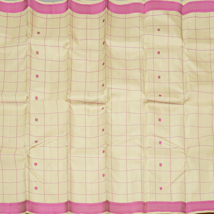 Hayagrivas Half White Handloom Kanjivaram Silk Saree with Pink Border KBD1832B4-2
