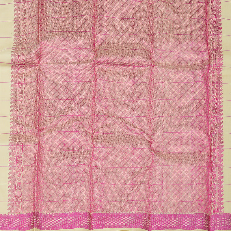 Hayagrivas Half White Handloom Kanjivaram Silk Saree with Pink Border KBD1832B4-2