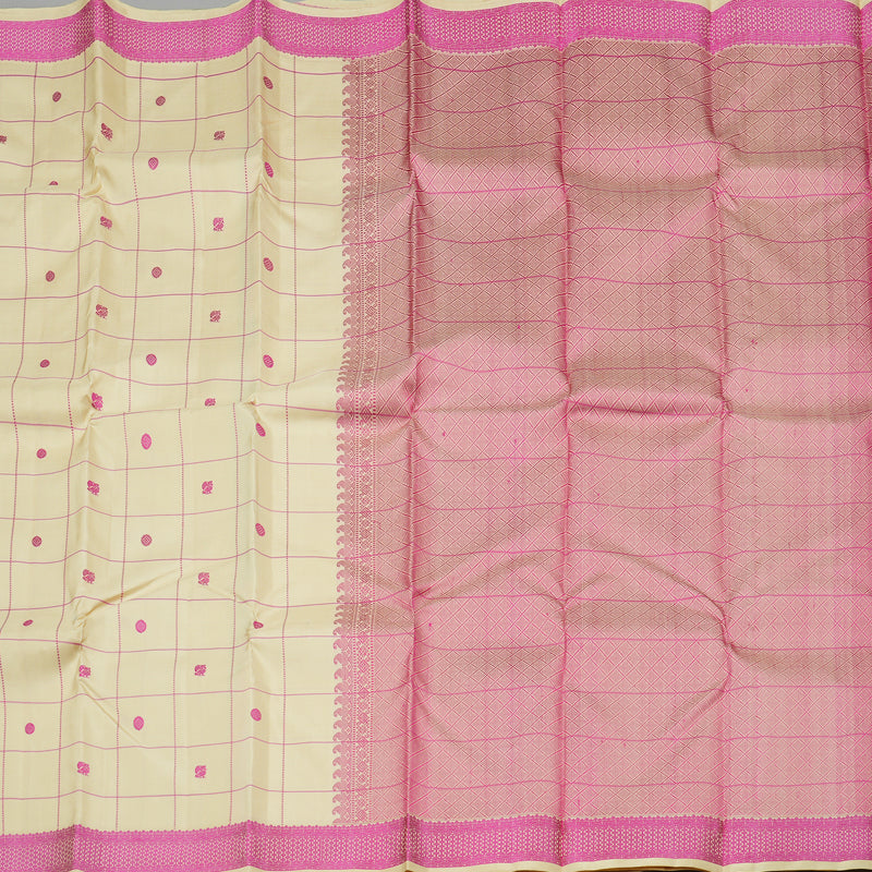 Hayagrivas Half White Handloom Kanjivaram Silk Saree with Pink Border KBD1832B4-2
