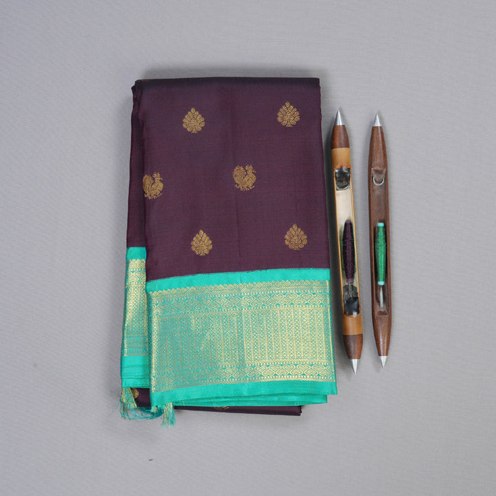 Hayagrivas Plum Purple Handloom Kanjivaram Silk Saree with Sea Blue Border KBD1833B8-2