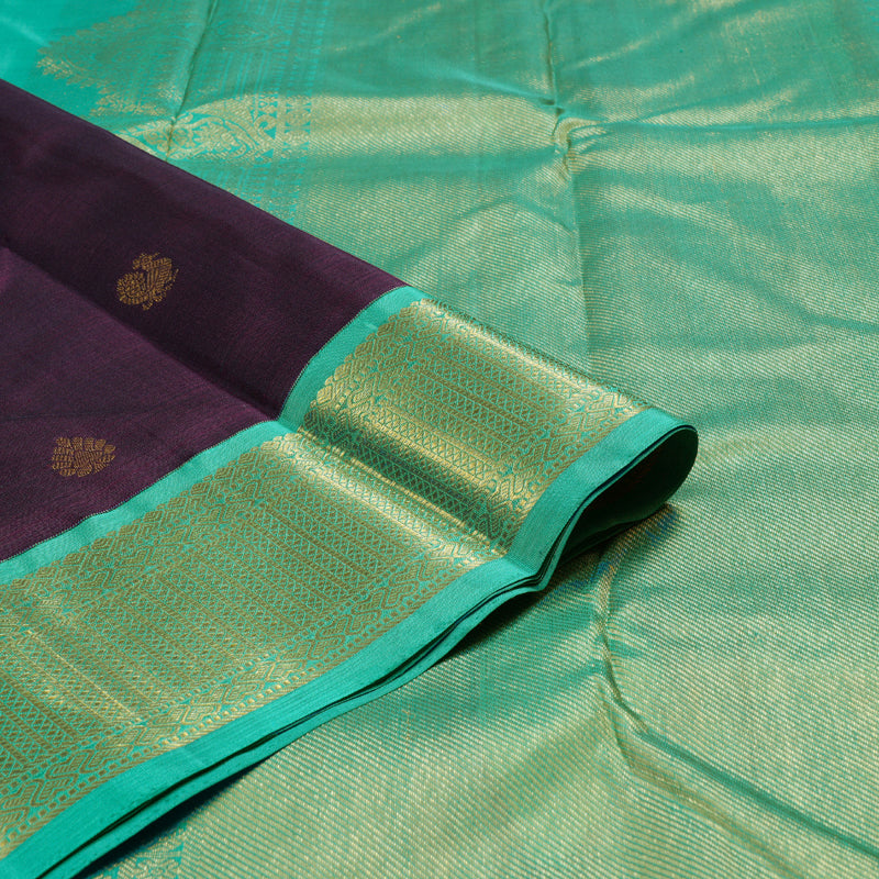Hayagrivas Plum Purple Handloom Kanjivaram Silk Saree with Sea Blue Border KBD1833B8-2