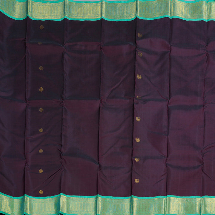 Hayagrivas Plum Purple Handloom Kanjivaram Silk Saree with Sea Blue Border KBD1833B8-2