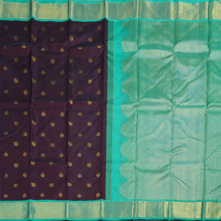 Hayagrivas Plum Purple Handloom Kanjivaram Silk Saree with Sea Blue Border KBD1833B8-2