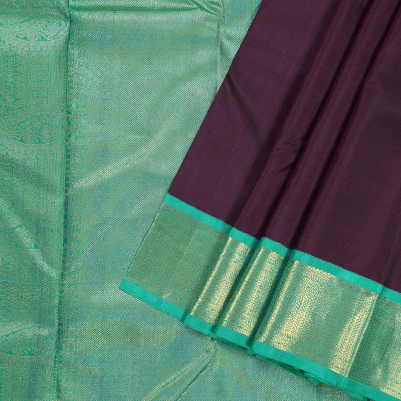 Hayagrivas Plum Purple Handloom Kanjivaram Silk Saree with Sea Blue Border KBD1833B8-2