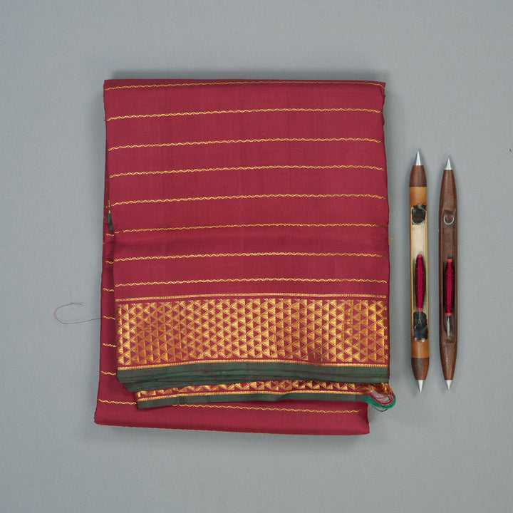 Hayagrivas Maroon Handloom Ten Yards Silk Saree KBD1834B10-2
