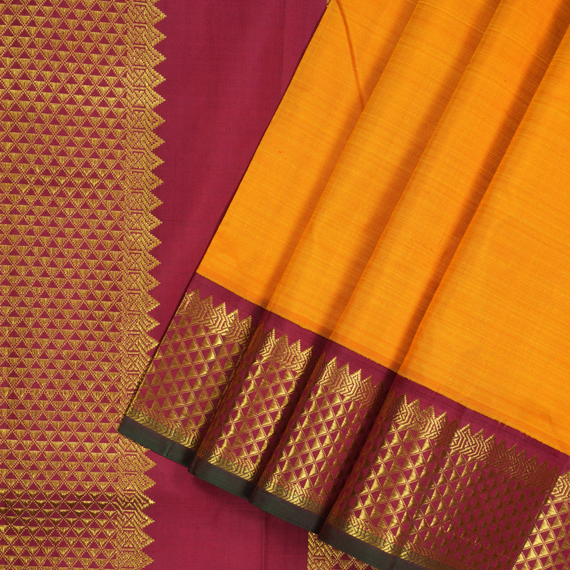 Hayagrivas Mango Orange Pure Ten Yards Silk Madisar with Maroon Border KBD1834B12-2