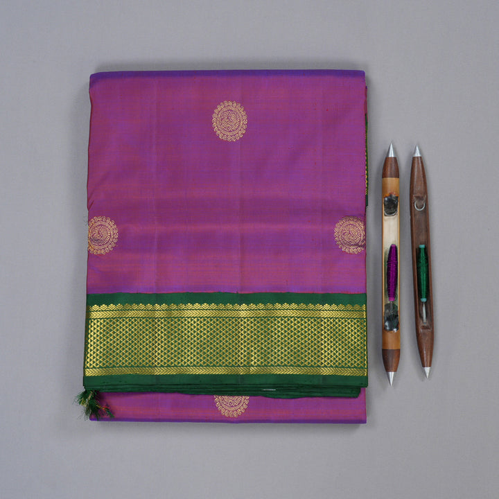 Hayagrivas Purple Handloom Ten Yards Silk Saree with Bottle Green Border KBD1834B15-2