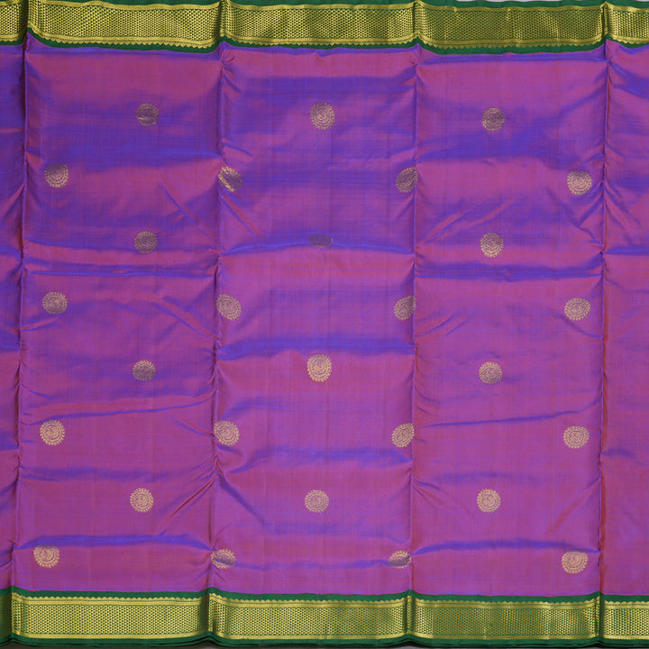 Hayagrivas Purple Handloom Ten Yards Silk Saree with Bottle Green Border KBD1834B15-2