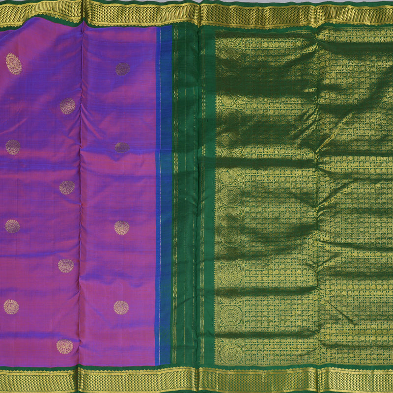 Hayagrivas Purple Handloom Ten Yards Silk Saree with Bottle Green Border KBD1834B15-2