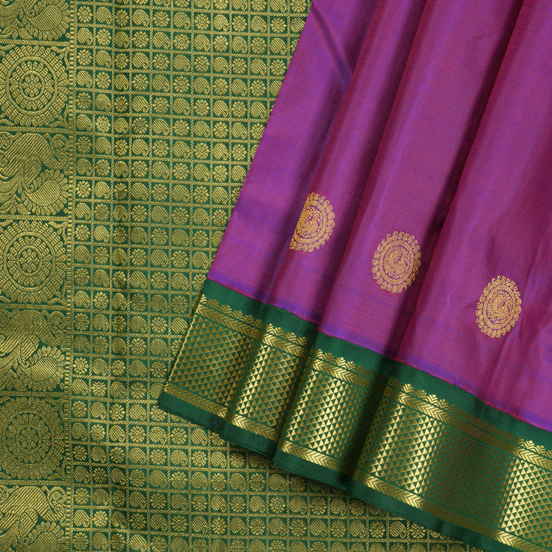 Hayagrivas Purple Handloom Ten Yards Silk Saree with Bottle Green Border KBD1834B15-2