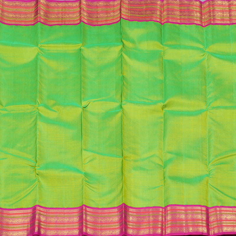 Hayagrivas Fluorescent Green Handloom Kanjivaram Silk Saree with Pink Border KBD1834B4-1