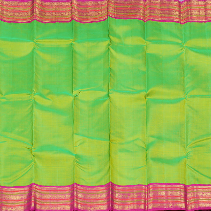 Hayagrivas Fluorescent Green Handloom Kanjivaram Silk Saree with Pink Border KBD1834B4-1