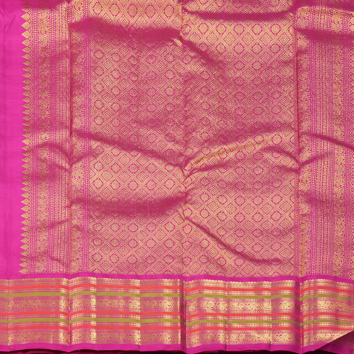 Hayagrivas Fluorescent Green Handloom Kanjivaram Silk Saree with Pink Border KBD1834B4-1