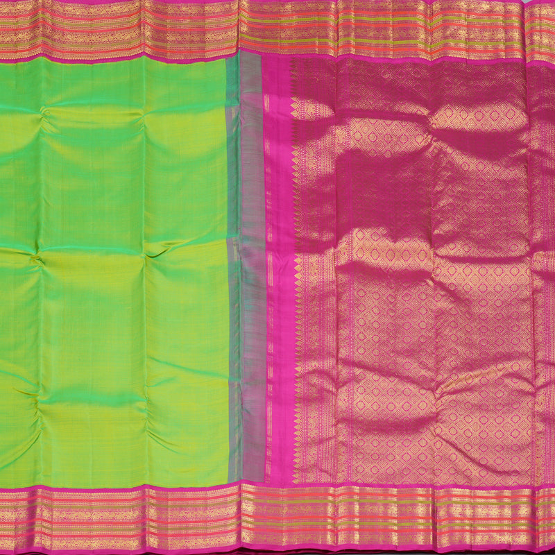 Hayagrivas Fluorescent Green Handloom Kanjivaram Silk Saree with Pink Border KBD1834B4-1