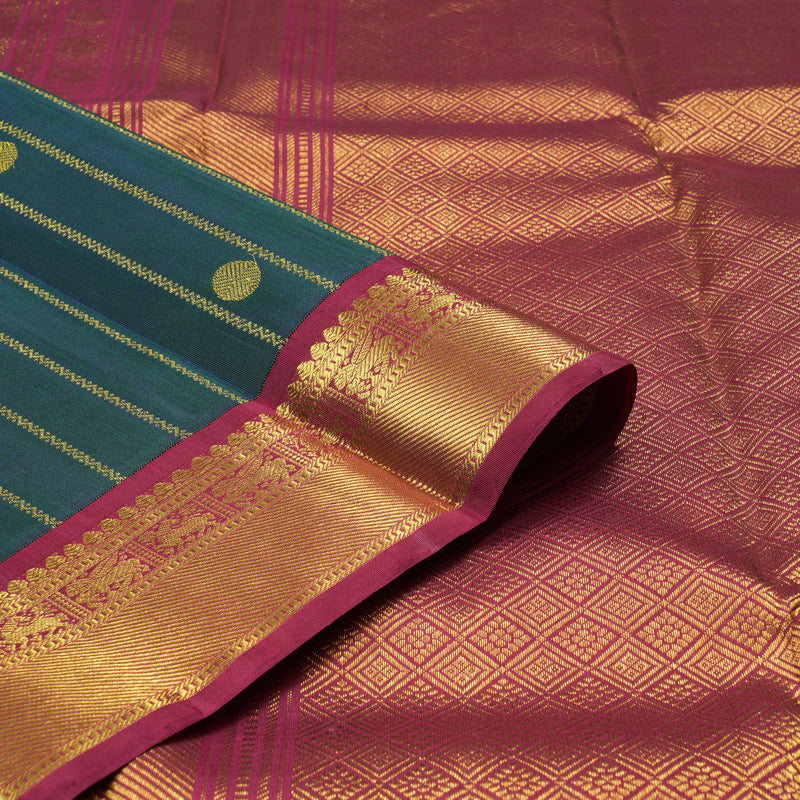 Hayagrivas Peacock Green Handloom Kanjivaram Silk Saree with Maroon Border KBD1834B6-2