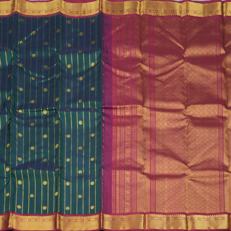 Hayagrivas Peacock Green Handloom Kanjivaram Silk Saree with Maroon Border KBD1834B6-2