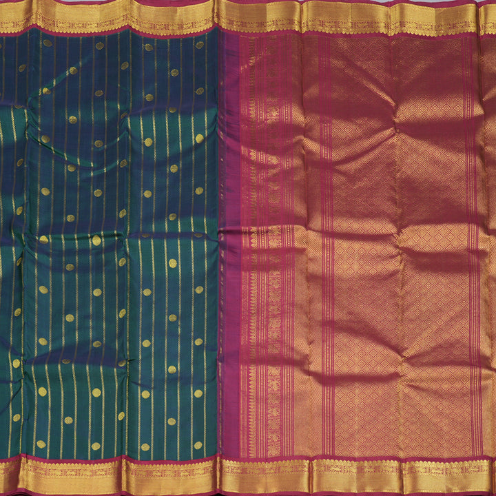 Hayagrivas Peacock Green Handloom Kanjivaram Silk Saree with Maroon Border KBD1834B6-2
