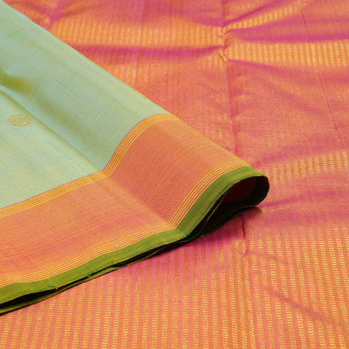 Hayagrivas Light Elaichi Green Handloom Kanjivaram Silk Saree with Dual Tone (Pink With Yellow) Border KBD1835B2-1