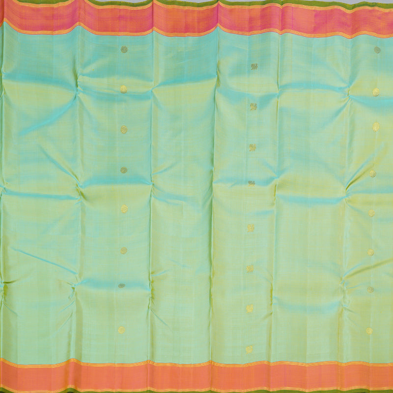 Hayagrivas Light Elaichi Green Handloom Kanjivaram Silk Saree with Dual Tone (Pink With Yellow) Border KBD1835B2-1