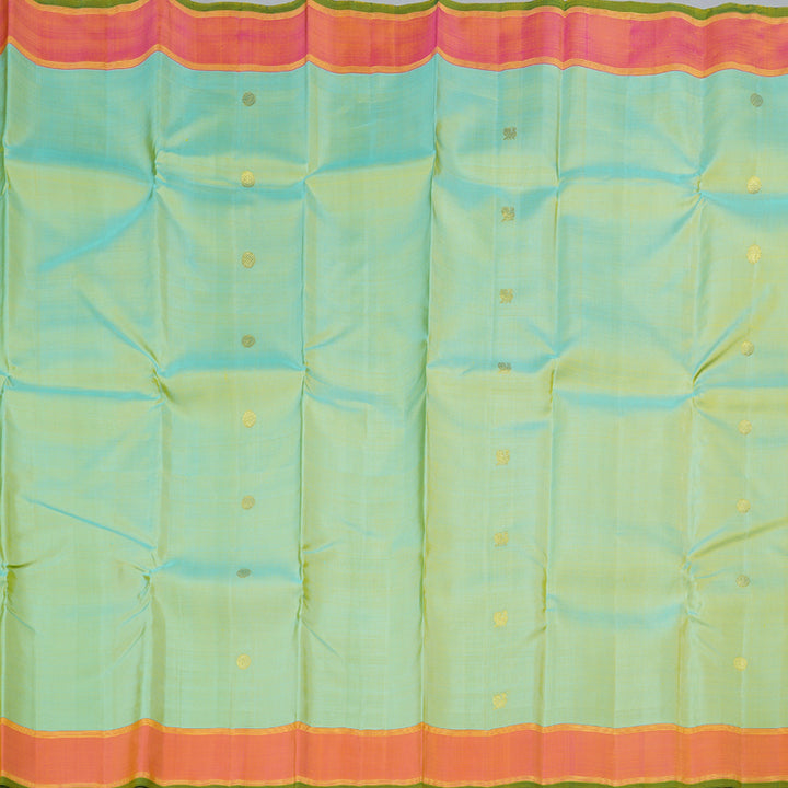 Hayagrivas Light Elaichi Green Handloom Kanjivaram Silk Saree with Dual Tone (Pink With Yellow) Border KBD1835B2-1