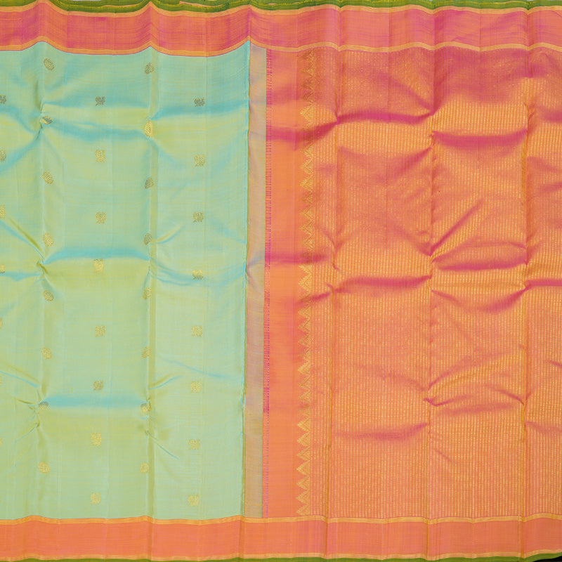 Hayagrivas Light Elaichi Green Handloom Kanjivaram Silk Saree with Dual Tone (Pink With Yellow) Border KBD1835B2-1