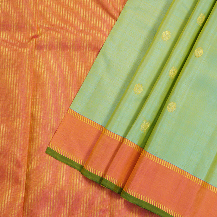 Hayagrivas Light Elaichi Green Handloom Kanjivaram Silk Saree with Dual Tone (Pink With Yellow) Border KBD1835B2-1
