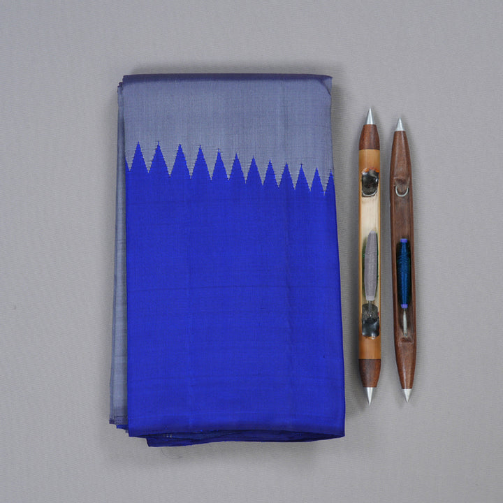 Hayagrivas Handloom Raising Border Grey - Blue Kanjivaram Silk Saree KBD1835B3-1