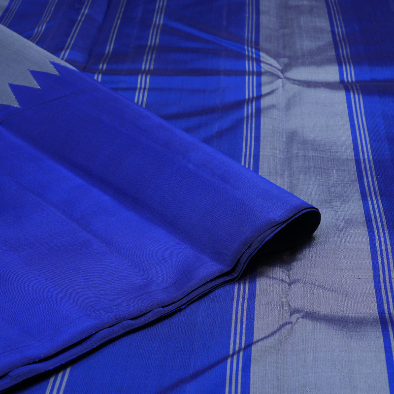 Hayagrivas Handloom Raising Border Grey - Blue Kanjivaram Silk Saree KBD1835B3-1