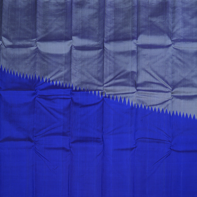 Hayagrivas Handloom Raising Border Grey - Blue Kanjivaram Silk Saree KBD1835B3-1