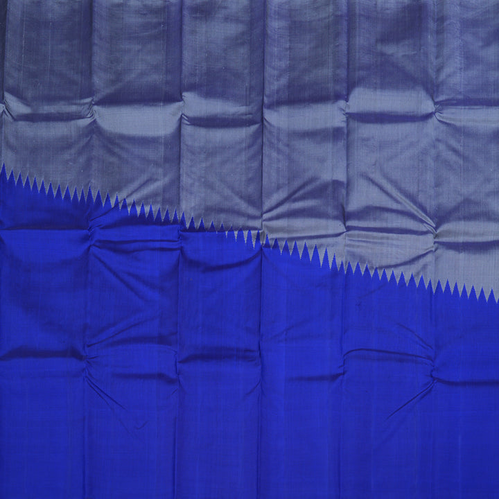 Hayagrivas Handloom Raising Border Grey - Blue Kanjivaram Silk Saree KBD1835B3-1