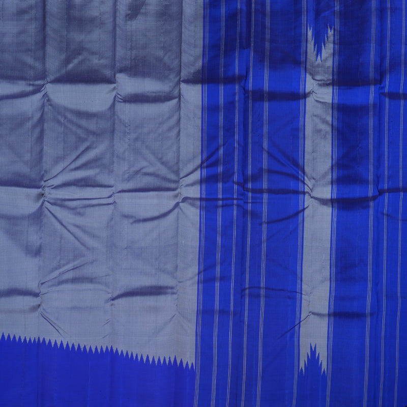 Hayagrivas Handloom Raising Border Grey - Blue Kanjivaram Silk Saree KBD1835B3-1