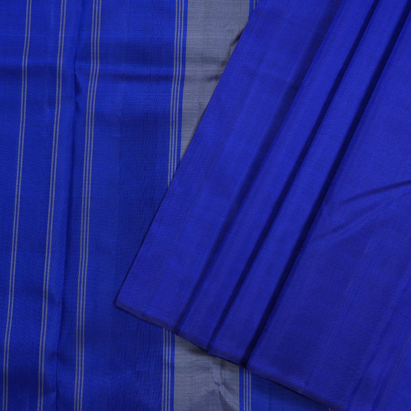Hayagrivas Handloom Raising Border Grey - Blue Kanjivaram Silk Saree KBD1835B3-1