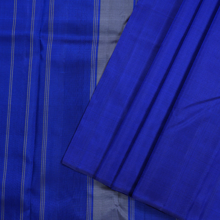 Hayagrivas Handloom Raising Border Grey - Blue Kanjivaram Silk Saree KBD1835B3-1