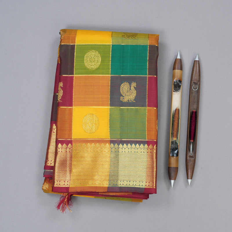 Hayagrivas Handloom Kanjivaram Silk Saree in Radiant Multicolour Checks KBD1835B6-1