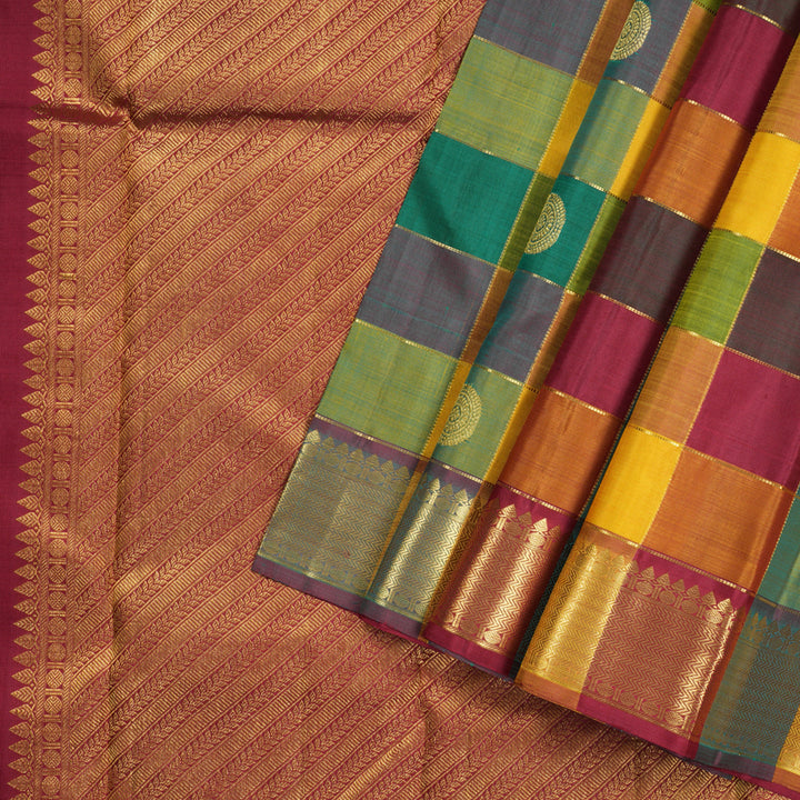 Hayagrivas Handloom Kanjivaram Silk Saree in Radiant Multicolour Checks KBD1835B6-1